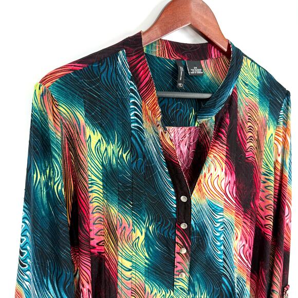 New Directions Curvy Plus Size 2X Stretchy Tropical Artsy Blouse Shirt Top Beach - Picture 3 of 7
